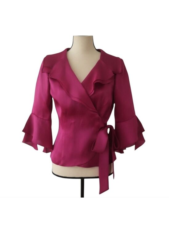 Frascara Tops - Frascara Plum Silk Organza Ruffled Wrap Top Size 4